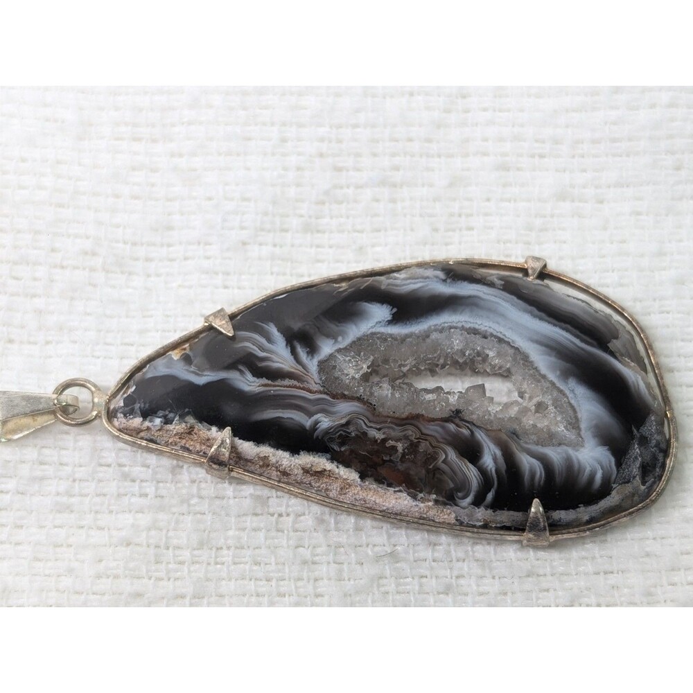 Natural Oco Geode Druzy - Brazil 925 Sterling Silver Pendants Jewelry - Picture 4 of 5